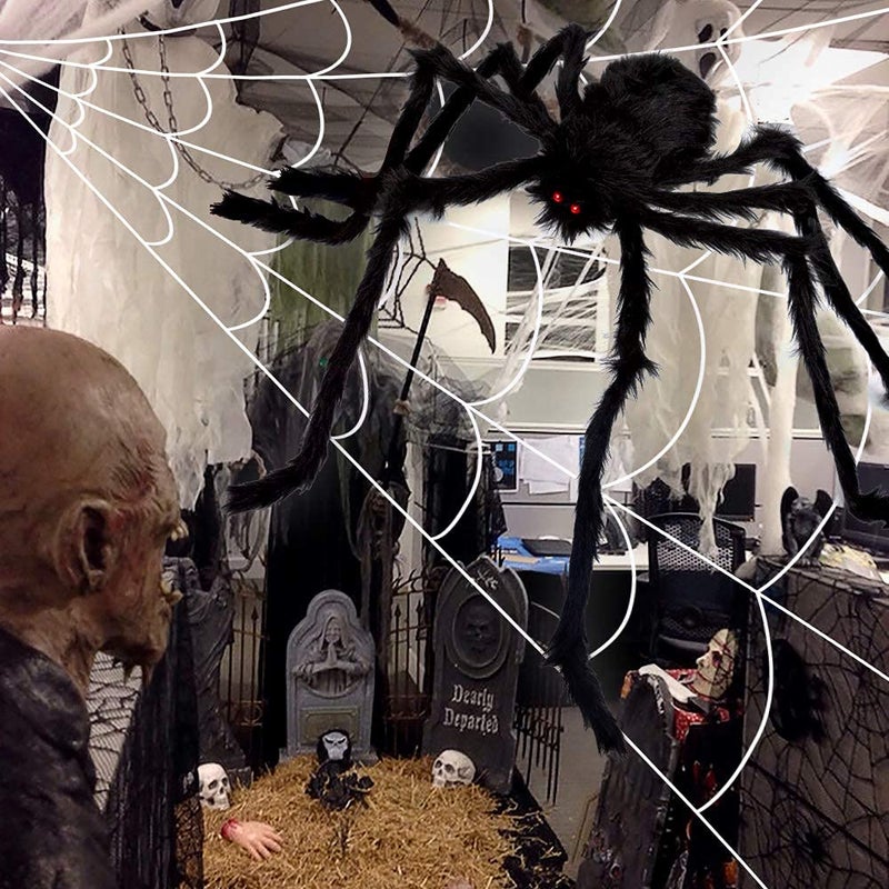 OCATO 200" Halloween Spider Web + 59" Giant Spider Decorations, Fake Spiders with Triangular Huge Spider Web, Indoor/Outdoor/Halloween Decorations/Yard/Home/Costumes Parties/Haunted House Decor, Black - Image 3